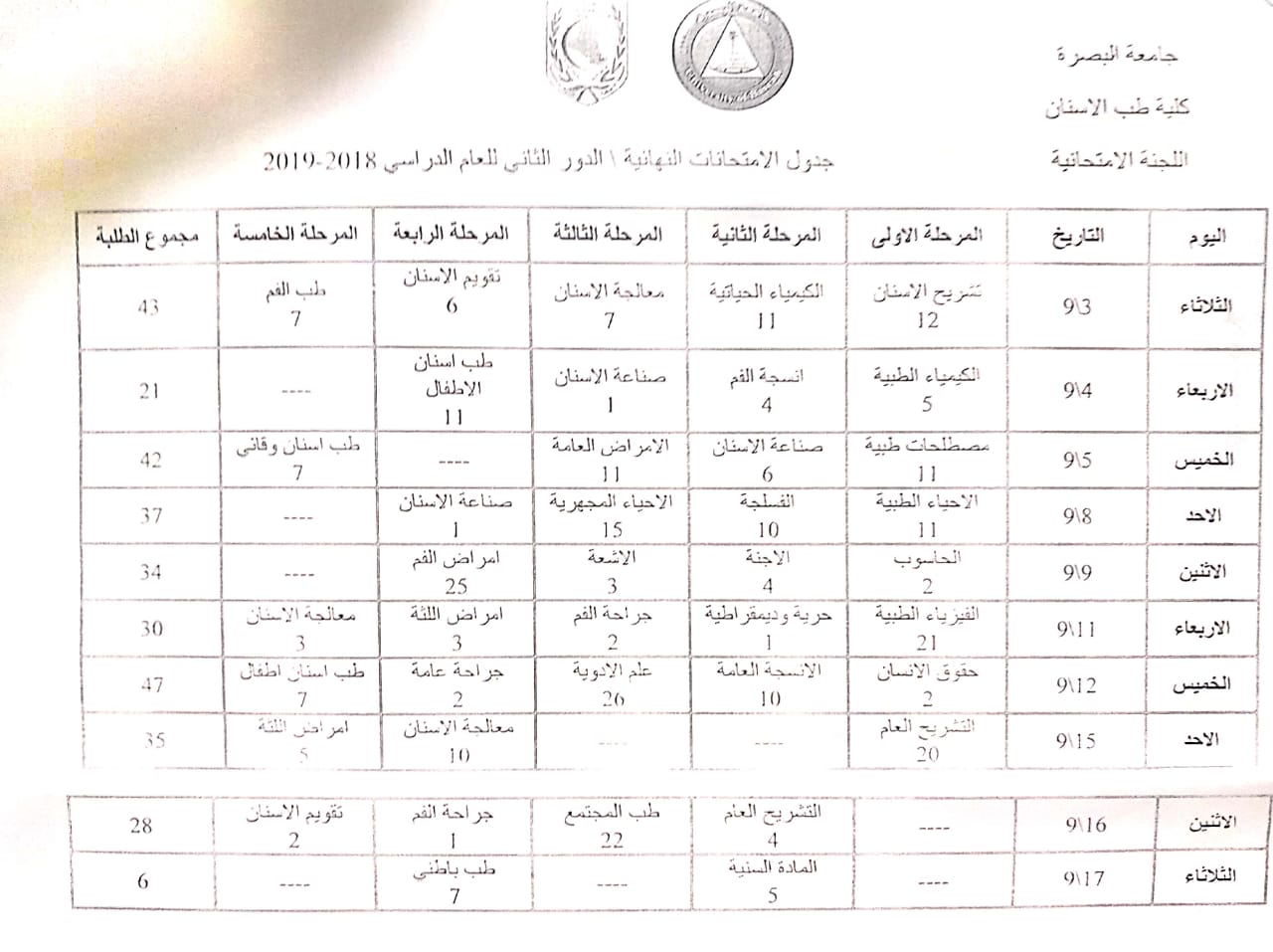 جدول الدور الثاني 2018 2019